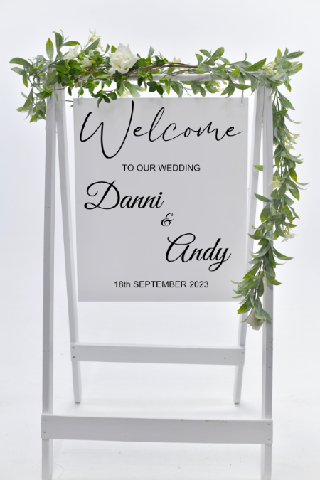 white acrylic wedding sign